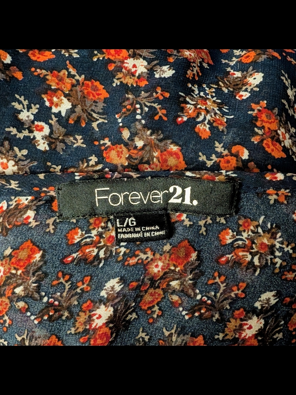 NWOT Forever 21 Navy Rust Orange Ditsy Floral Sheer Boho Peasant Blouse Size L - Picture 4 of 11